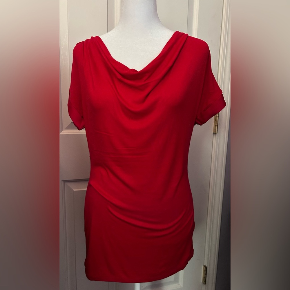 The Limited Red Draped Neck Short Sleeve Top Size Small